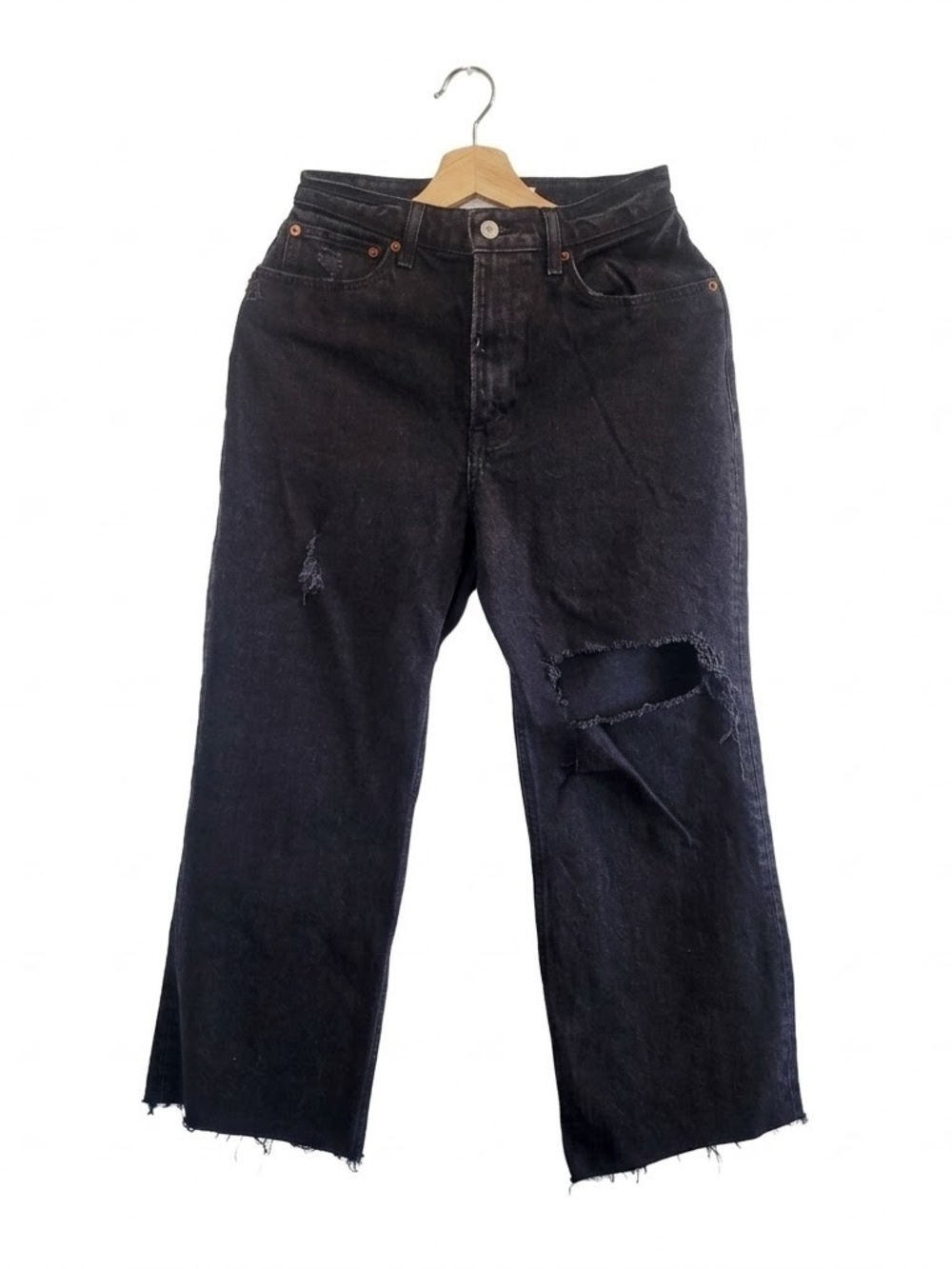 ABERCROMBIE & Fitch 90's Relaxed High Rise Black Distressed Jeans Women's XS